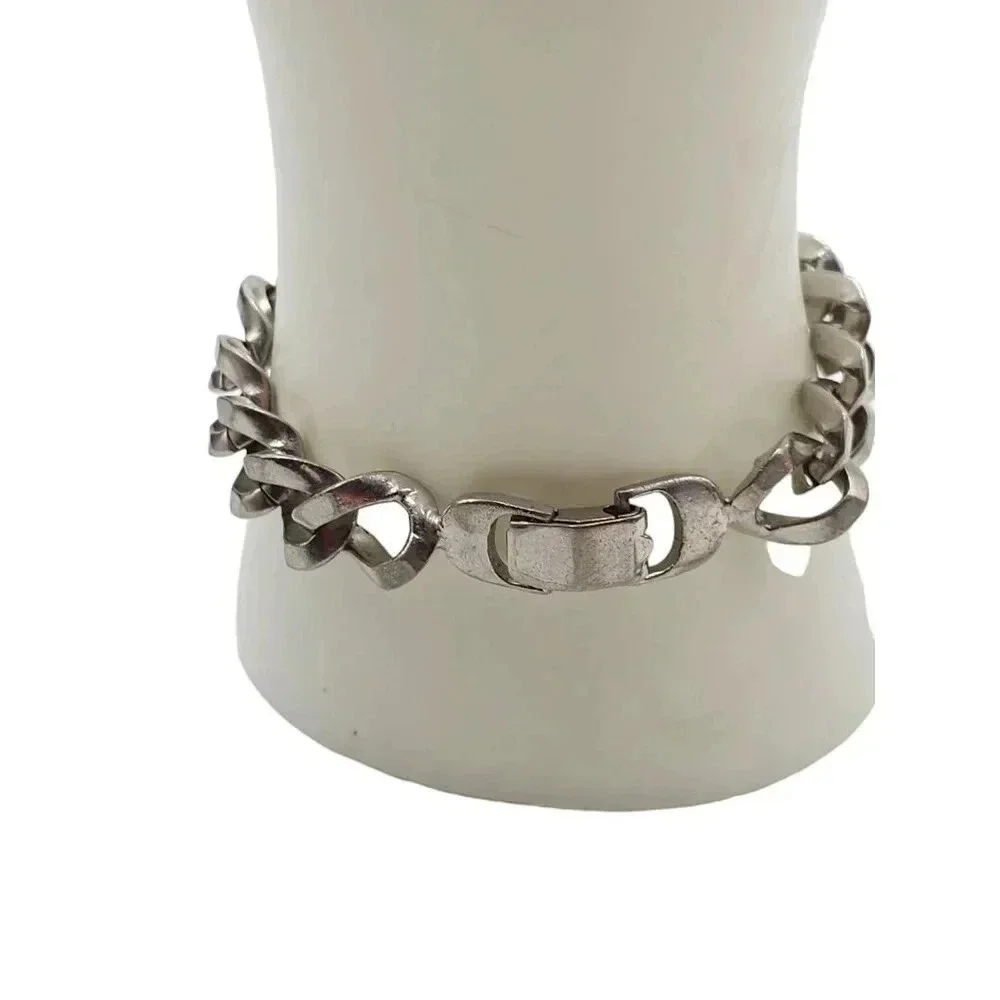 Sperry Curb Chain Bangle Bracelet Fold Over Clasp Silver Tone Vintage